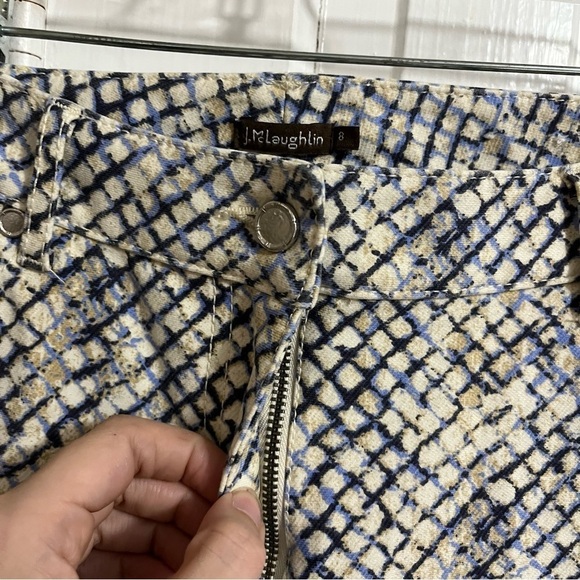 J. McLaughlin Snakeskin Animal Print Skinny Pants Cream Blue Size 8 I - Picture 2 of 7